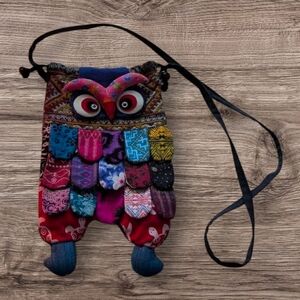 Folksy Skull Backed Goolgie Eyed Owl Crossbody